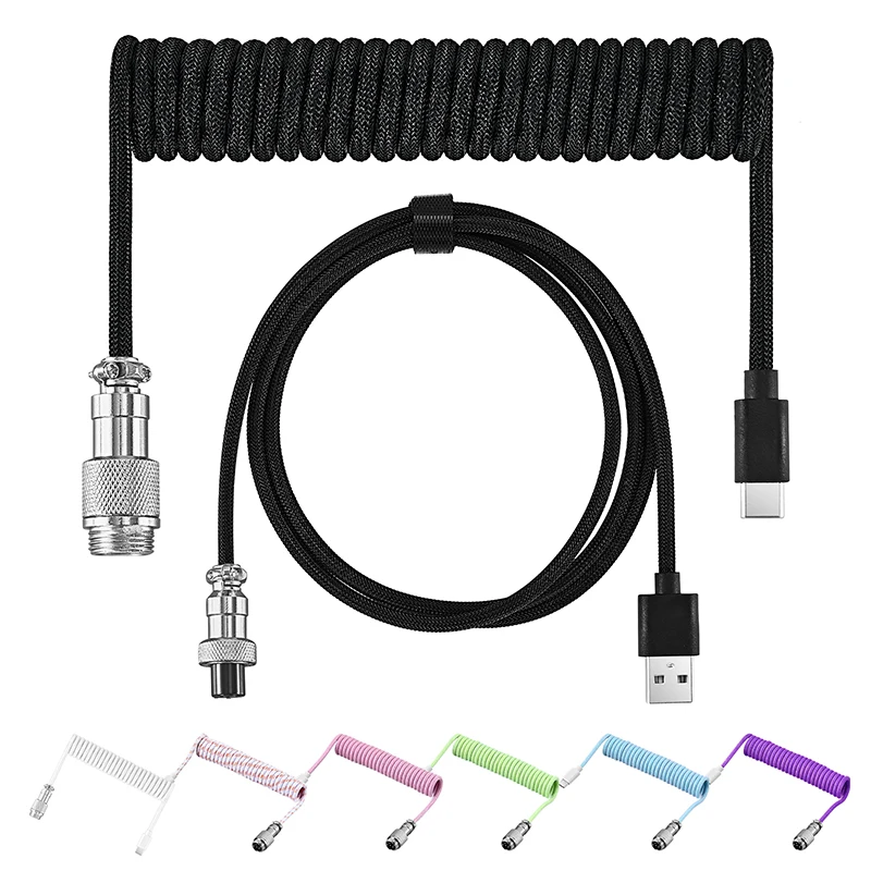 Coiled Keyboard Cable Type C To USB-A Mechanical Keyboard Cable Detachable Metal Aviator Double Sleeved Wire For Gaming Keyboard 2