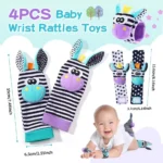 4pcs Baby Rattle Toys Cute Stuffed Animals Wrist Rattle Foot Finder Socks 0~24 Months for Infant Boy Girl Newborn Gift 4
