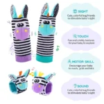 4pcs Baby Rattle Toys Cute Stuffed Animals Wrist Rattle Foot Finder Socks 0~24 Months for Infant Boy Girl Newborn Gift 6