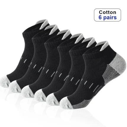 6 Pairs Men's Sports Socks 100% Cotton Towel-Backed Anti-slip Sweat Anti-odour Black White  Low-cut Boat Socks 1