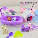 Cute Dog Pet Basket Family Toys Dog Doll Set Cage Toys Scene Playing Toys Christmas Decoration Thanksgiving Gifts color randomly 1