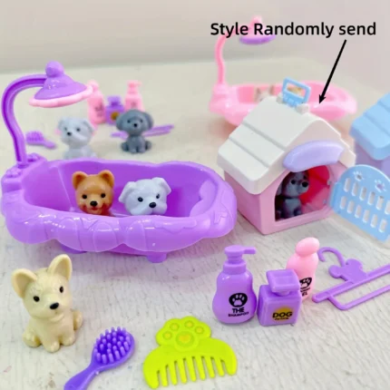 Cute Dog Pet Basket Family Toys Dog Doll Set Cage Toys Scene Playing Toys Christmas Decoration Thanksgiving Gifts color randomly 1