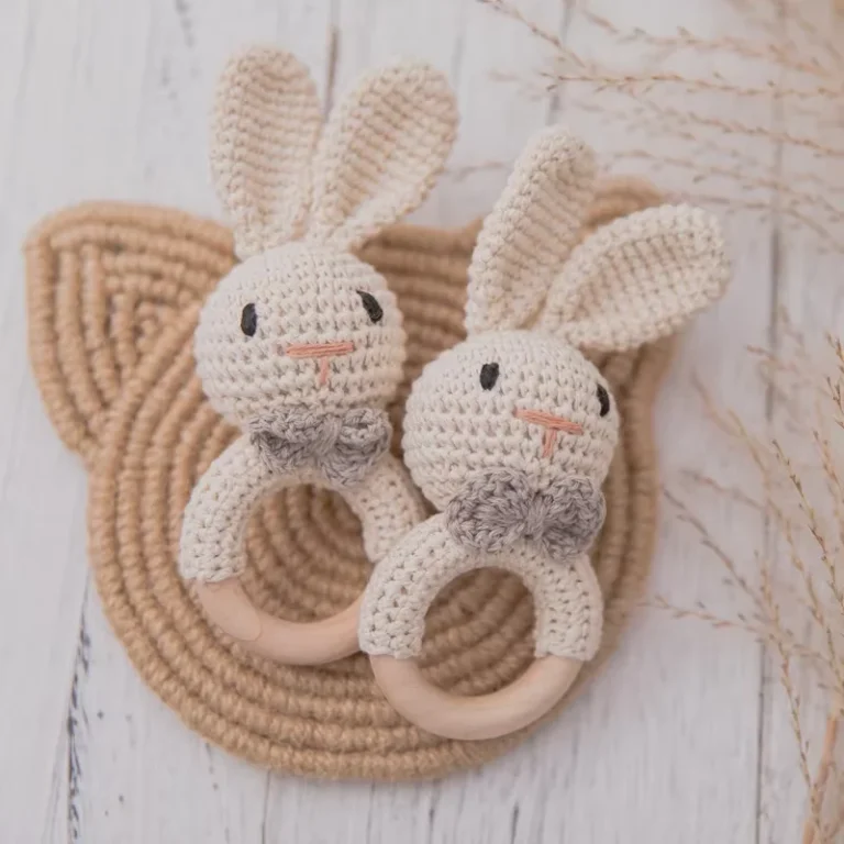 Baby Crochet Rattle Wooden Teether Toy BPA Free Wood Rodent Rabbit Rattle Baby Mobile Play Gym Newborn Educational Music Toys 1