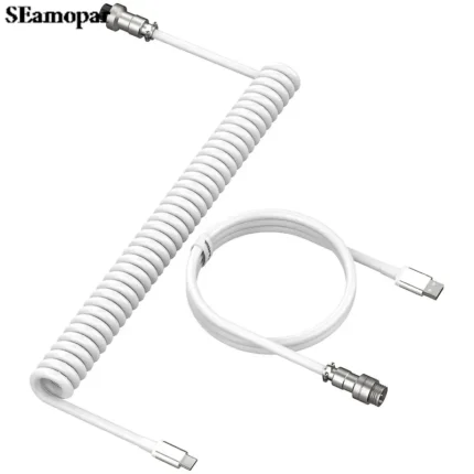 Coiled Keyboard Cable Type C To USB-A Mechanical Keyboard Cable Detachable Metal Aviator Double Sleeved Wire For Gaming Keyboard 1
