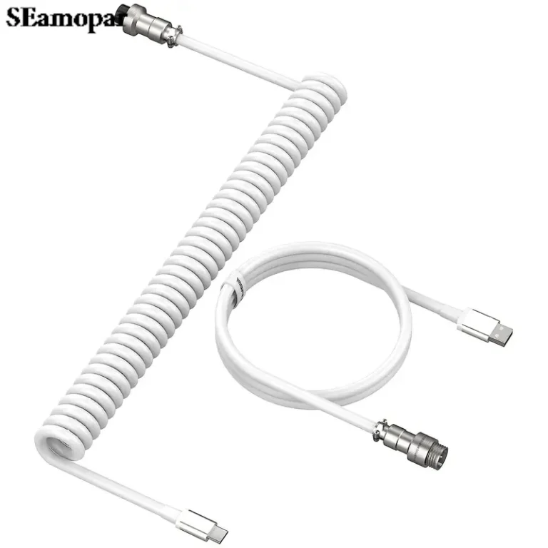 Coiled Keyboard Cable Type C To USB-A Mechanical Keyboard Cable Detachable Metal Aviator Double Sleeved Wire For Gaming Keyboard 1