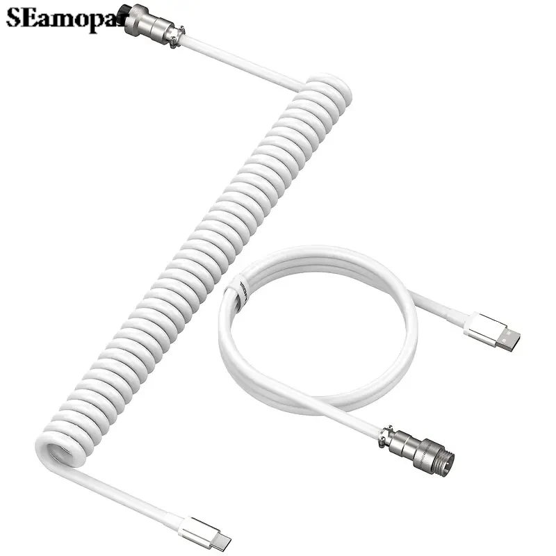 Coiled Keyboard Cable Type C To USB-A Mechanical Keyboard Cable Detachable Metal Aviator Double Sleeved Wire For Gaming Keyboard 1