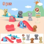 Cute Dog Pet Basket Family Toys Dog Doll Set Cage Toys Scene Playing Toys Christmas Decoration Thanksgiving Gifts color randomly 4