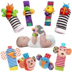 4pcs Baby Rattle Toys Cute Stuffed Animals Wrist Rattle Foot Finder Socks 0~24 Months for Infant Boy Girl Newborn Gift 1