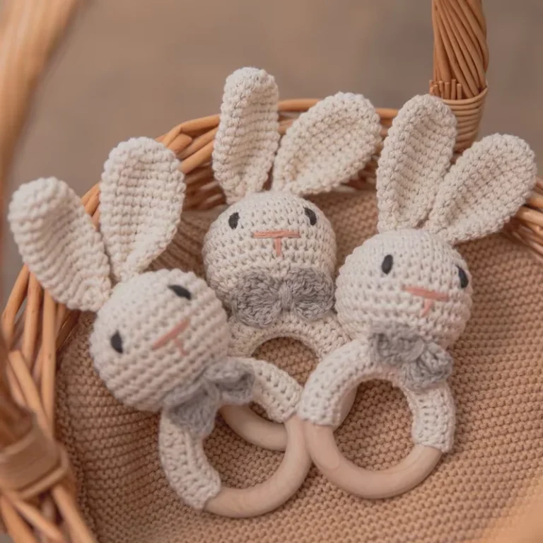 Baby Crochet Rattle Wooden Teether Toy BPA Free Wood Rodent Rabbit Rattle Baby Mobile Play Gym Newborn Educational Music Toys 2