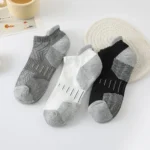 6 Pairs Men's Sports Socks 100% Cotton Towel-Backed Anti-slip Sweat Anti-odour Black White  Low-cut Boat Socks 2