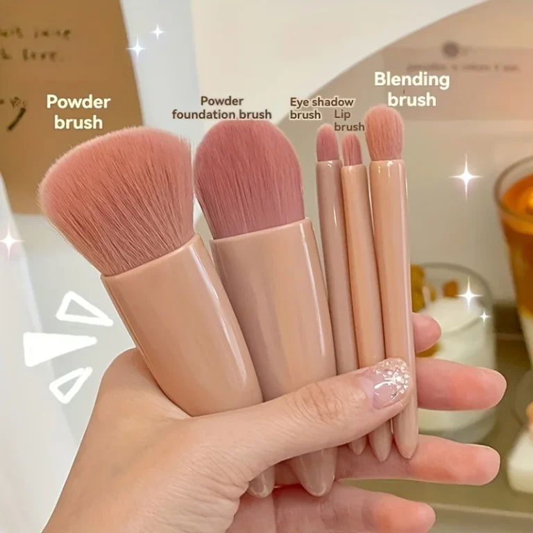 5Pcs Portable Makeup Brush Set With Mirror -  Foldable Travel Kit ，Mini Makeup Brush Set Travel Makeup Brush Set 2