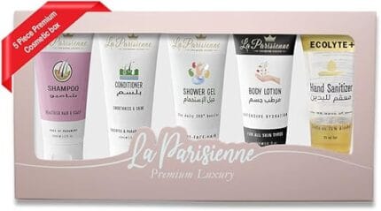 ECOLYTE+ Travel Box La Parisienne Premium Luxury, 30ml each [Shampoo, Conditioner, Shower Gel, Body Lotion & Hand Sanitizer] Unisex Gift Hamper for Occasions. All Skin Types (Luxury Pink, 5 Pcs Set)
