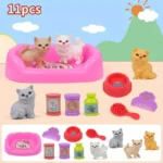 Cute Dog Pet Basket Family Toys Dog Doll Set Cage Toys Scene Playing Toys Christmas Decoration Thanksgiving Gifts color randomly 3