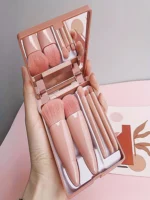 5Pcs Portable Makeup Brush Set With Mirror -  Foldable Travel Kit ，Mini Makeup Brush Set Travel Makeup Brush Set 5