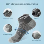 6 Pairs Men's Sports Socks 100% Cotton Towel-Backed Anti-slip Sweat Anti-odour Black White  Low-cut Boat Socks 3