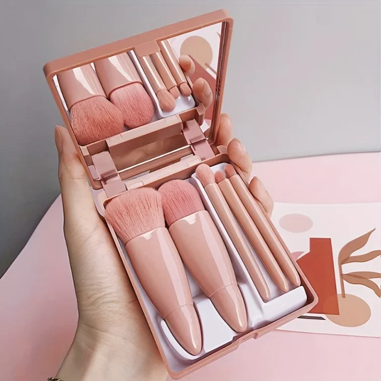 5Pcs Portable Makeup Brush Set With Mirror -  Foldable Travel Kit ，Mini Makeup Brush Set Travel Makeup Brush Set 1